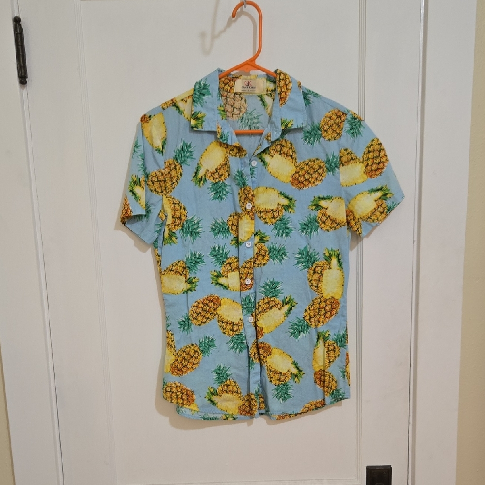 Pineapple Print Button-Up Shirt